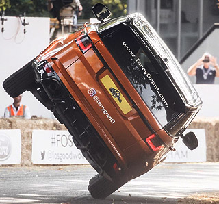 UP WE GO! Terry Grant and is tweaked Land Rover Sport take off from the start of the hillclimb. Image: Land Rover